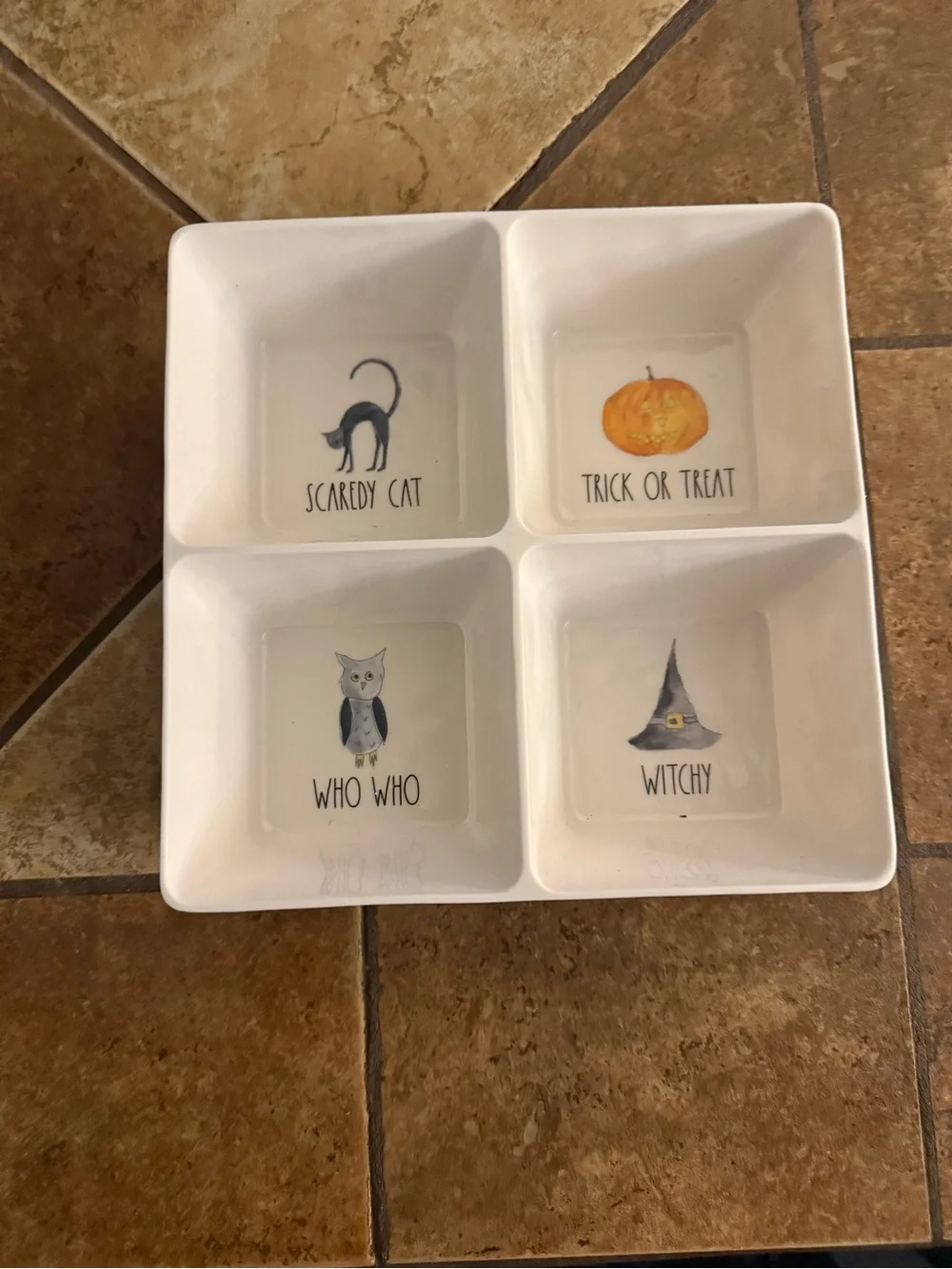 Halloween Ceramic Divided Serving Dish - White with Halloween Graphics